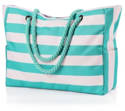 Waterproof Striped Zipper Outer Bag for Outdoor Travel Vacation Sand Resistant Canvas Convenient Folding Beach Bag 
