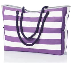 Waterproof Striped Zipper Outer Bag for Outdoor Travel Vacation Sand Resistant Canvas Convenient Folding Beach Bag 
