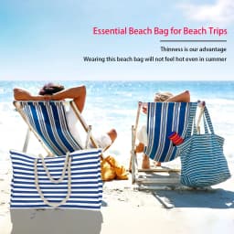 Waterproof Striped Zipper Outer Bag for Outdoor Travel Vacation Sand Resistant Canvas Convenient Folding Beach Bag 