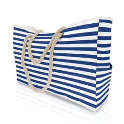 Waterproof Striped Zipper Outer Bag for Outdoor Travel Vacation Sand Resistant Canvas Convenient Folding Beach Bag 