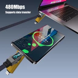 4-in-1 240W USB C Cable with Digital Display 3A Multi Charge Cable USB A to Type C/Lightning Port For iPhone 17 16 ipad Samsung