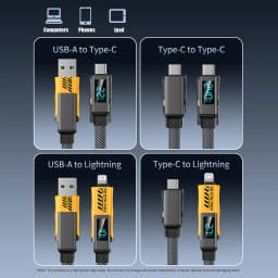4-in-1 240W USB C Cable with Digital Display 3A Multi Charge Cable USB A to Type C/Lightning Port For iPhone 17 16 ipad Samsung