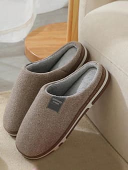 New Autumn Winter Men's Oversized Wide Fleece Striped Slippers, Simple Solid Color Thick Sole Warm Plush Home Indoor Slides