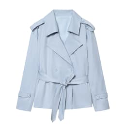 Nlzgmsj 2026 Spring French Style Women Cropped Trench Coat Double Breasted Belted Lapel Collar Long Sleeve Elegant Windbreaker