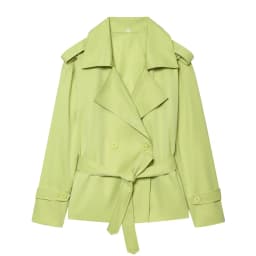 Nlzgmsj 2026 Spring French Style Women Cropped Trench Coat Double Breasted Belted Lapel Collar Long Sleeve Elegant Windbreaker