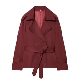 Nlzgmsj 2026 Spring French Style Women Cropped Trench Coat Double Breasted Belted Lapel Collar Long Sleeve Elegant Windbreaker