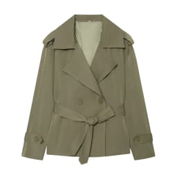 Nlzgmsj 2026 Spring French Style Women Cropped Trench Coat Double Breasted Belted Lapel Collar Long Sleeve Elegant Windbreaker