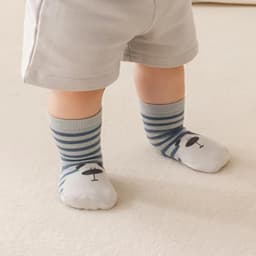 5 Pairs Striped Anti-Slip Baby Floor Socks, Children's Cartoon Animal Mid-Calf Socks, Suitable for All Seasons to Wear