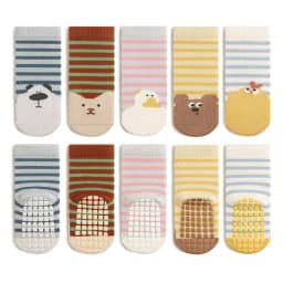 5 Pairs Striped Anti-Slip Baby Floor Socks, Children's Cartoon Animal Mid-Calf Socks, Suitable for All Seasons to Wear