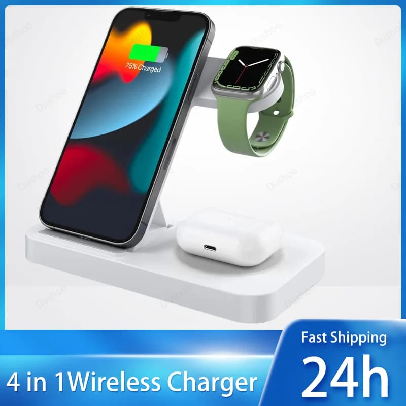 Travel 4 in 1 Wireless Charger Dock Foldable Charge For iPhone 17~12 Pro Max iWatch 11~2 SE AirPods Pro or For Samsung S25 S24