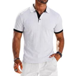 Mens Casual Knit Polo Shirts Stretchy Textured Short Sleeve Dress Golf Shirts Summer Beach Casual T-shirts Button Streetwear