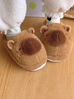 Couple Style Capybara Plush Slippers, Winter Fleece Lined Warm Anti-Slip Soft Sole Home Unisex Indoor Slides