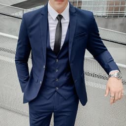 Solid Color Suit Men's Fashionable Gentleman Business Banquet Korean-style Formal Dress Casual Wedding (Blazer+Vest+Trousers)