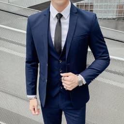 Solid Color Suit Men's Fashionable Gentleman Business Banquet Korean-style Formal Dress Casual Wedding (Blazer+Vest+Trousers)