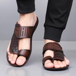 Summer Men's Fashionable Simple Leather Sandals Large Size38-48 Youth Beach Shoes Slippers Rubber Sole Comfortable Casual Footwe
