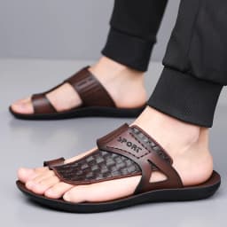 Summer Men's Fashionable Simple Leather Sandals Large Size38-48 Youth Beach Shoes Slippers Rubber Sole Comfortable Casual Footwe