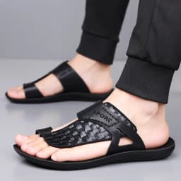 Summer Men's Fashionable Simple Leather Sandals Large Size38-48 Youth Beach Shoes Slippers Rubber Sole Comfortable Casual Footwe