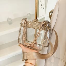 2026 NEW Transparent Shoulder Bag New Chain Handbag Fashionable Diamond Inlaid Jelly Bag PVC Women Crossbody Bag