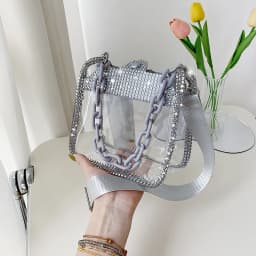 2026 NEW Transparent Shoulder Bag New Chain Handbag Fashionable Diamond Inlaid Jelly Bag PVC Women Crossbody Bag
