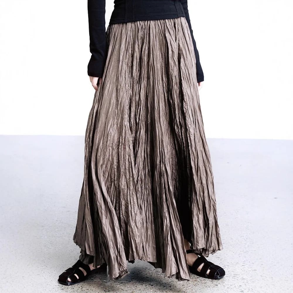 Seoulish Spring Summer High Waist Irregular Pleasted Women's Long Skirts 2026 New Solid Vintage Casual Umbrella Skirts Female