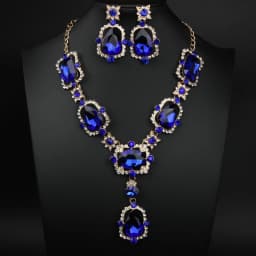 Fashionable full-diamond gemstone retro large glass crystal necklace and earrings set - women's personalized accessories