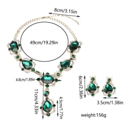 Fashionable full-diamond gemstone retro large glass crystal necklace and earrings set - women's personalized accessories