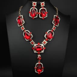 Fashionable full-diamond gemstone retro large glass crystal necklace and earrings set - women's personalized accessories