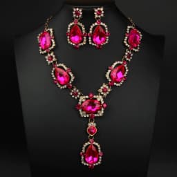 Fashionable full-diamond gemstone retro large glass crystal necklace and earrings set - women's personalized accessories
