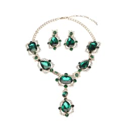 Fashionable full-diamond gemstone retro large glass crystal necklace and earrings set - women's personalized accessories