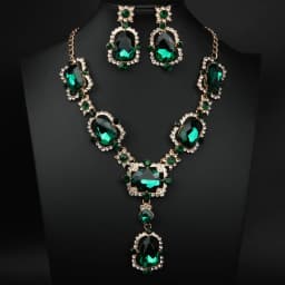 Fashionable full-diamond gemstone retro large glass crystal necklace and earrings set - women's personalized accessories