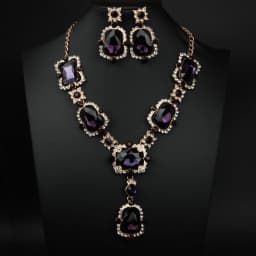 Fashionable full-diamond gemstone retro large glass crystal necklace and earrings set - women's personalized accessories