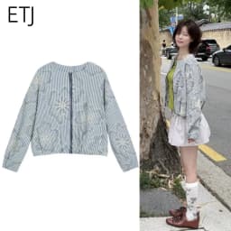 ETJ 2026 new women's three-dimensional flower-shaped texture decorated round-neck long-sleeved pilot jacket coat