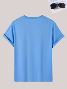 Men's Summer 100% Cotton Casual Loose Blue Phoenix Pattern Printed Comfortable Sports Round Neck Short Sleeve T-shirt Top