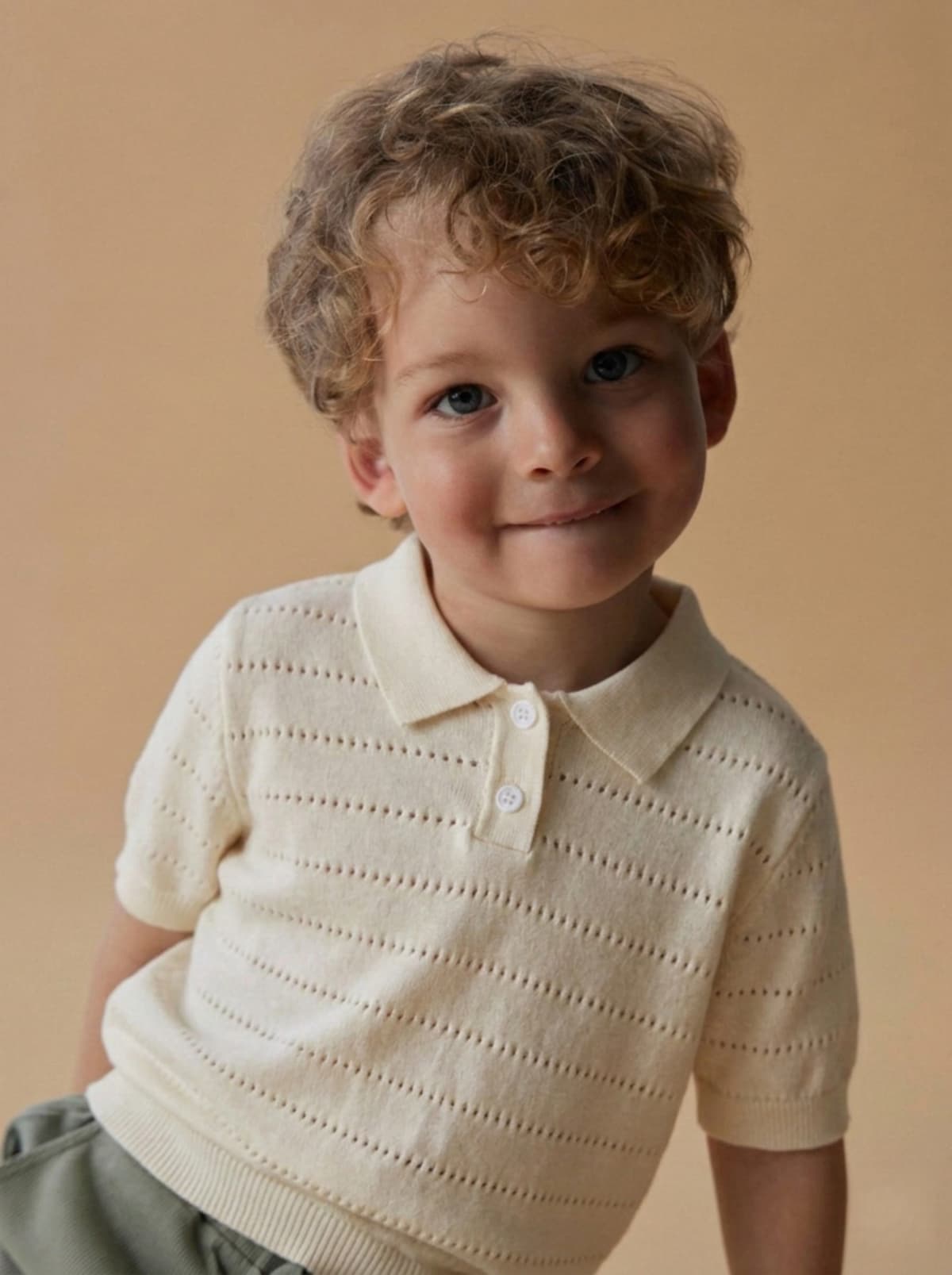 Boys' College Style Solid Color Hollow Collar Polo Shirt Short-Sleeved Thin Knit Sweater Pullover Sweater