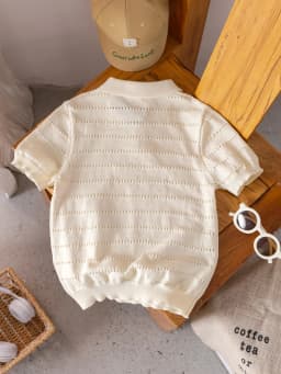 Boys' College Style Solid Color Hollow Collar Polo Shirt Short-Sleeved Thin Knit Sweater Pullover Sweater
