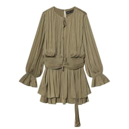 2026 spring new women's clothing retro temperament simple pleated waist slimming long sleeved dress short skirt