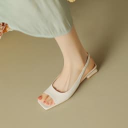 Women's Open-Toe Sandals Square-Toe Low-Heel Comfort Slip-On Dress Shoes PU Leather Ideal for summer office wear and commuting.