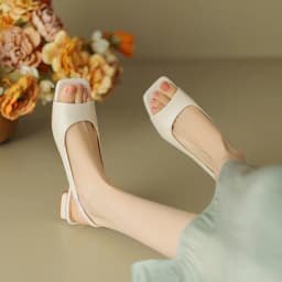 Women's Open-Toe Sandals Square-Toe Low-Heel Comfort Slip-On Dress Shoes PU Leather Ideal for summer office wear and commuting.