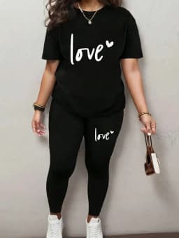 Spring and Summer Casual Two-Piece Set, Expressing Love, Round Neck Short Sleeved T-Shirt and Pants Set, Women's Clothing