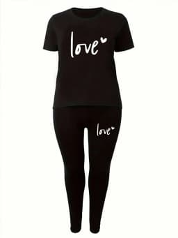 Spring and Summer Casual Two-Piece Set, Expressing Love, Round Neck Short Sleeved T-Shirt and Pants Set, Women's Clothing