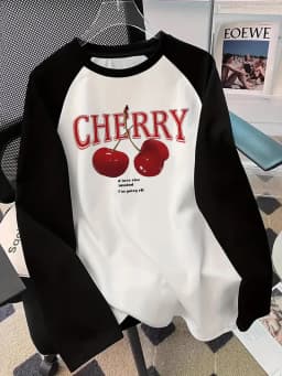 Y2k Sweet Cherry  Long Sleeve T-Shirt  Print  Shirt Funny Gothic T Shirt Women's Casual Print Crew Neck Top Tee Tshirt