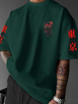 Men's Gothic Japanese Red Spider Lily Graphic T-Shirt Streetwear Crew Neck Long Sleeve Polyester Tops with Butterfly Print S-2XL