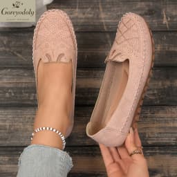 goreyodoly Women Slip On Loafers Wide Fit Comfortable Flats Lightweight Breathable Shoe Perforated Embroidery Print Leather Look