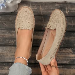 goreyodoly Women Slip On Loafers Wide Fit Comfortable Flats Lightweight Breathable Shoe Perforated Embroidery Print Leather Look