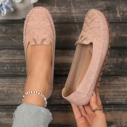 goreyodoly Women Slip On Loafers Wide Fit Comfortable Flats Lightweight Breathable Shoe Perforated Embroidery Print Leather Look