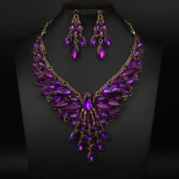 2 pieces of multi-color inlaid crystal electroplated alloy necklace and ear ring set. Wedding accessories. Gift for wife.