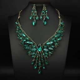 2 pieces of multi-color inlaid crystal electroplated alloy necklace and ear ring set. Wedding accessories. Gift for wife.