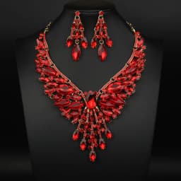 2 pieces of multi-color inlaid crystal electroplated alloy necklace and ear ring set. Wedding accessories. Gift for wife.