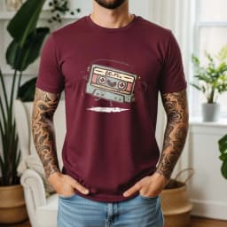 2026 New Summer Mens Casual Cotton Tee Soft Short Sleeve with 80s Mix Cassette Graphic Retro Music Style Daily Wear