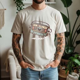 2026 New Summer Mens Casual Cotton Tee Soft Short Sleeve with 80s Mix Cassette Graphic Retro Music Style Daily Wear